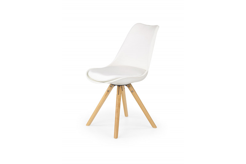 Kėdė K201, balta eco oda, medinės kojos