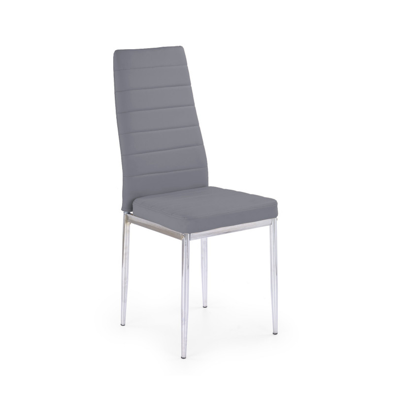 Kėdė K70C pilkos spalvos eco oda, chromuoto plieno kojos