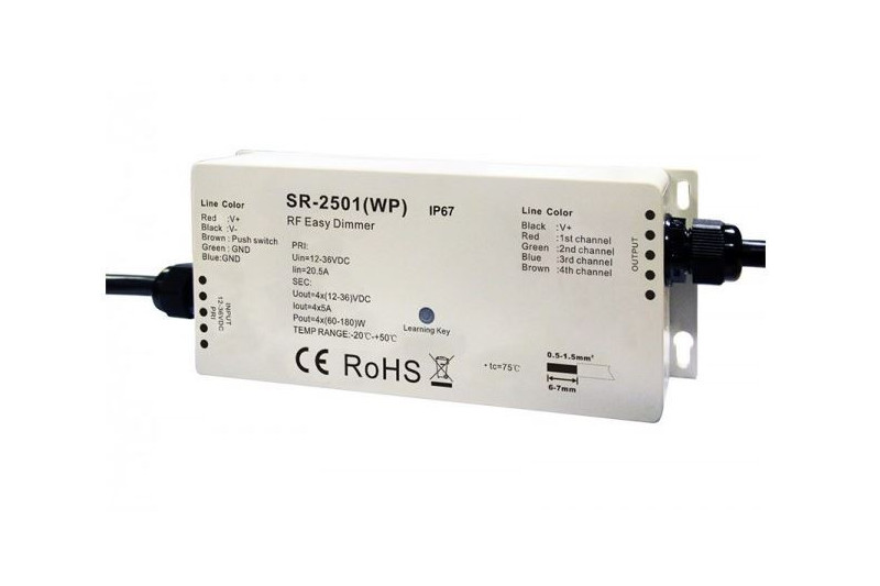 LED juostų valdymo sistemos imtuvas 12-36V 4x5A vienos...