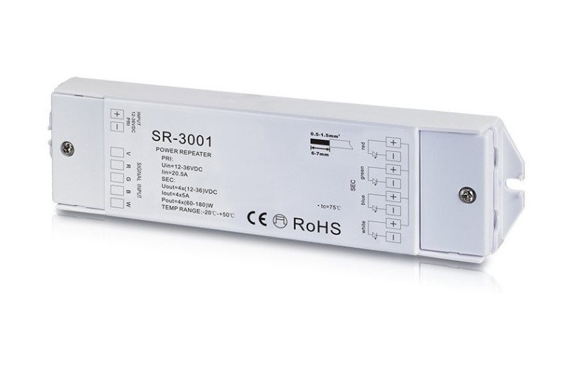 LED RGBW strip signal amplifier 12V-36Vdc 4x5A, Sunricher