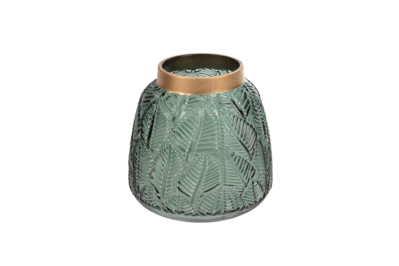 Dekoratyvinė žalio stiklo vaza, apvali, H-15cm