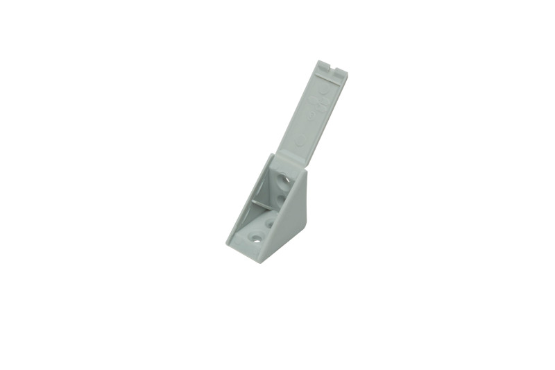 Plastic corner fitting with cover and 2 holes per side, grey