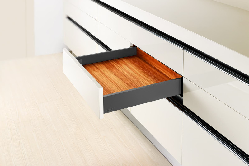 Slim drawer system H=88mm, L=400 mm, full extension, grey